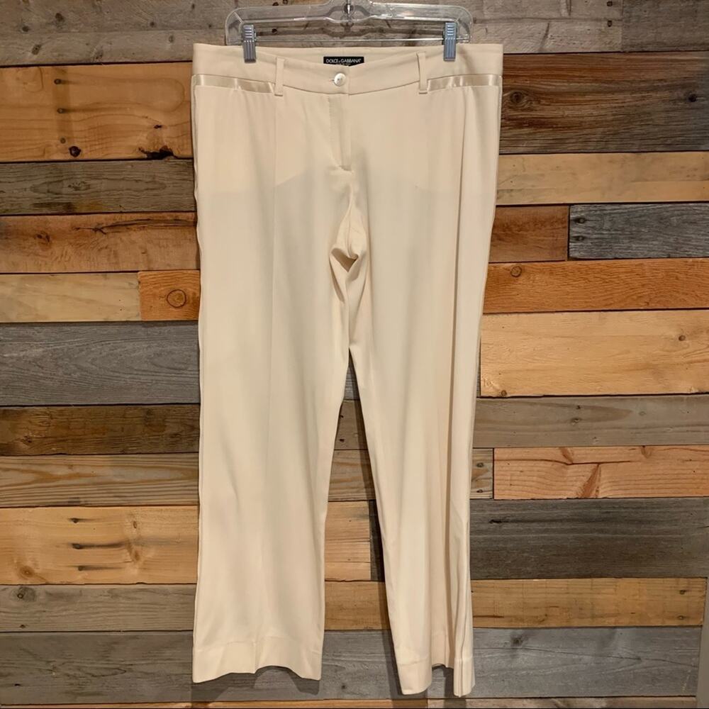 Dolce & Gabanna Cream Satin Trim Tux Stripe Wide Leg Trousers Wool/Silk Size 46‎ - Picture 2 of 14
